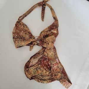 SWIM SALE! NEW D / 8 Venus Golden Snake Skin Style Tie Bikini NWOT